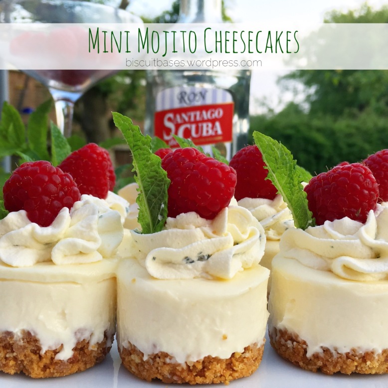 Mini white chocolate and lime cheesecakes topped with rum and mint whipped cream