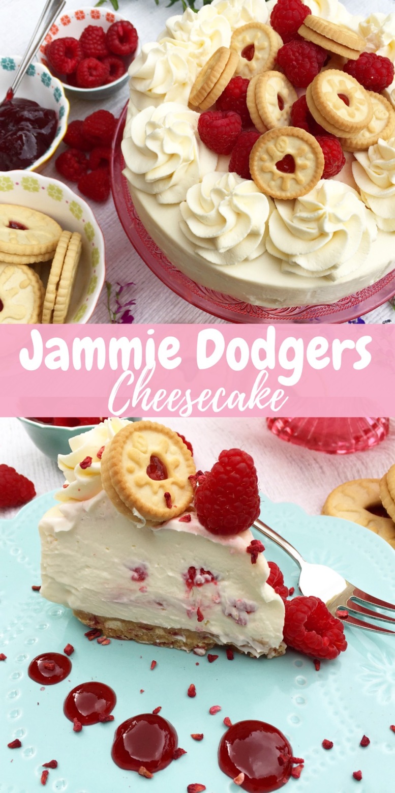 Jammie Dodgers Cheesecake! No- bake Vanilla &amp;I Raspberry Jam Ripple Cheesecake