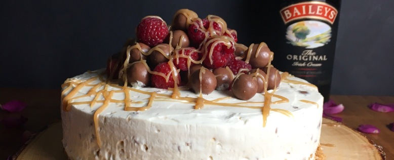 Baileys cheesecake with Maltesers and raspberries